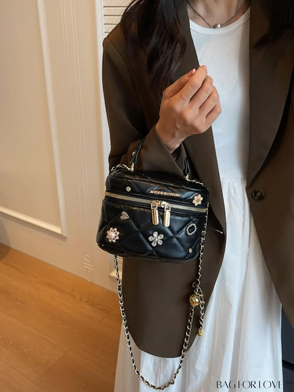 BagForLove - Chic Quilted Mini Top Handle Bag - Metal Chain Detail, Flip Top Closure