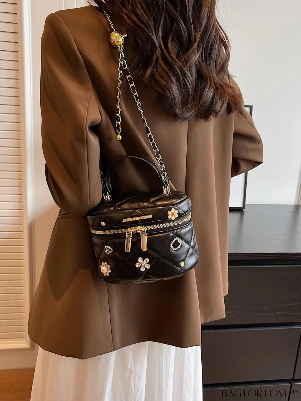 BagForLove - Chic Quilted Mini Top Handle Bag - Metal Chain Detail, Flip Top Closure