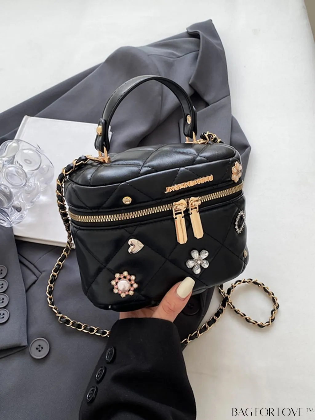 BagForLove - Chic Quilted Mini Top Handle Bag - Metal Chain Detail, Flip Top Closure