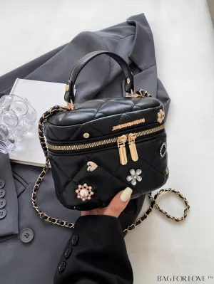 BagForLove - Chic Quilted Mini Top Handle Bag - Metal Chain Detail, Flip Top Closure