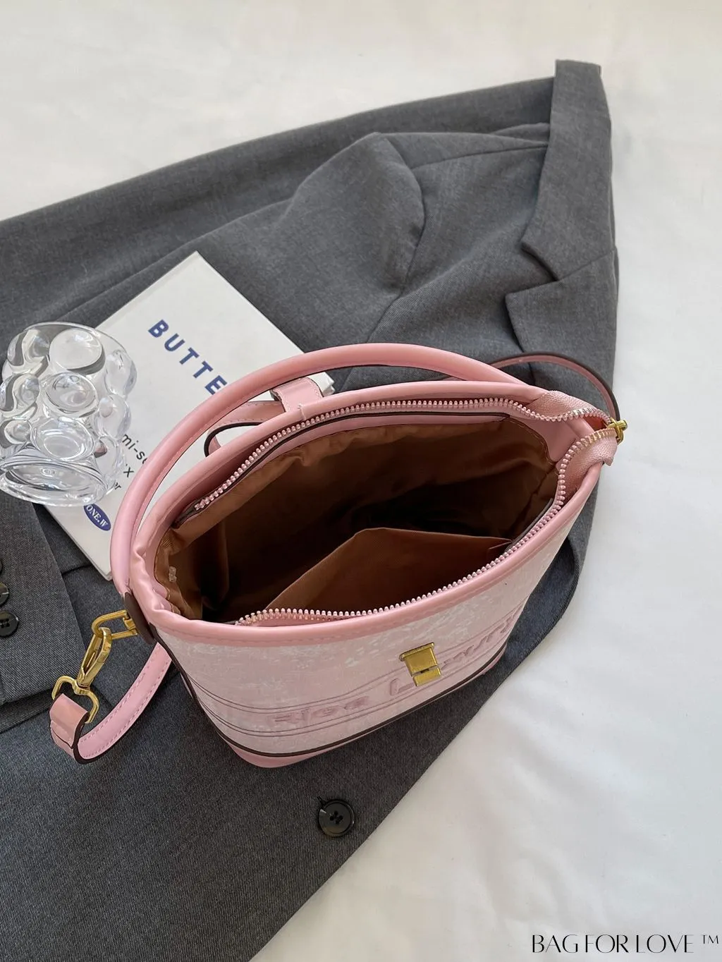 BagForLove - Stylish Pink Embroidered Barrel Handbag - Womens Fashion Accessory
