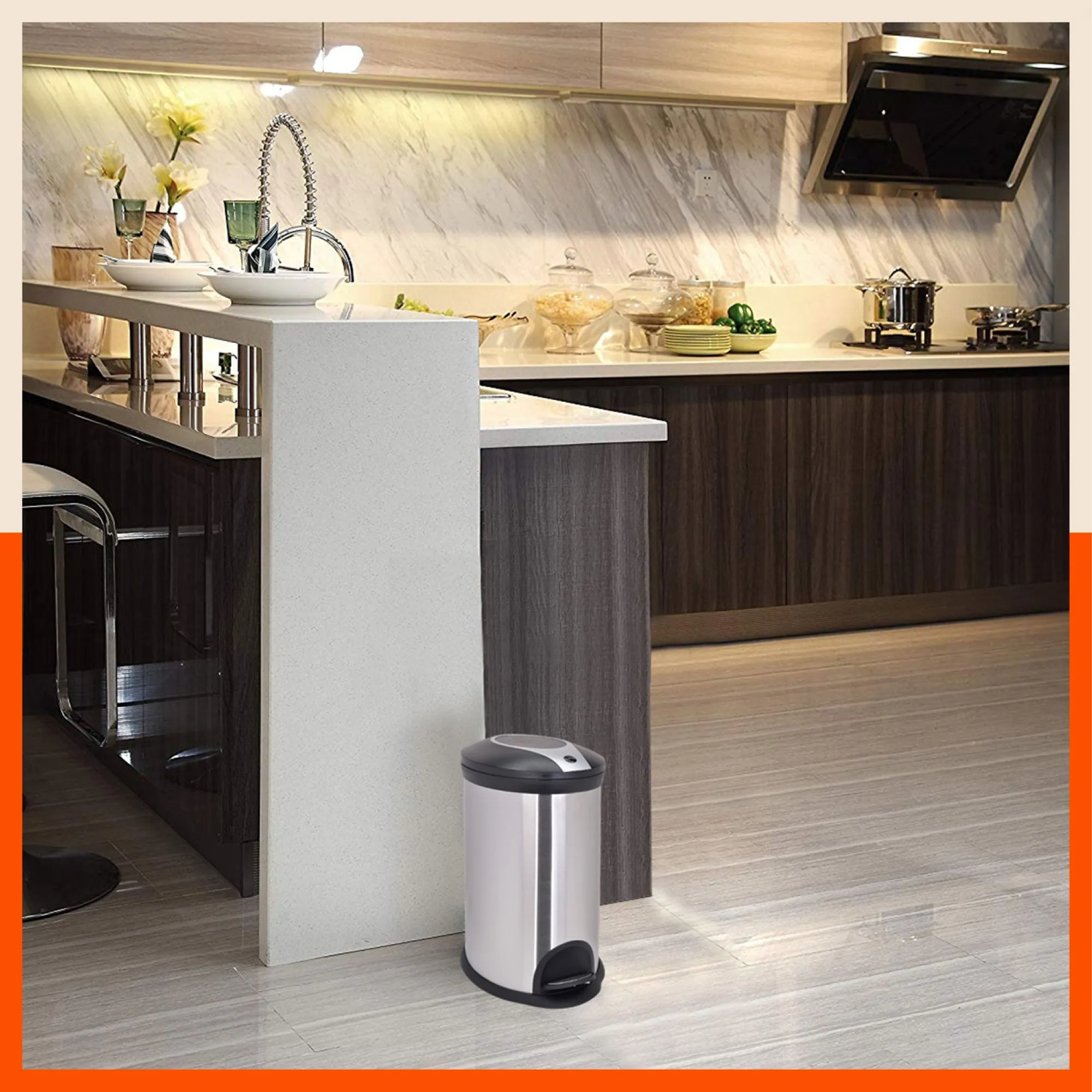 Bathla Silver and Black Stainless Steel Step Bin For Home (20 Ltrs)