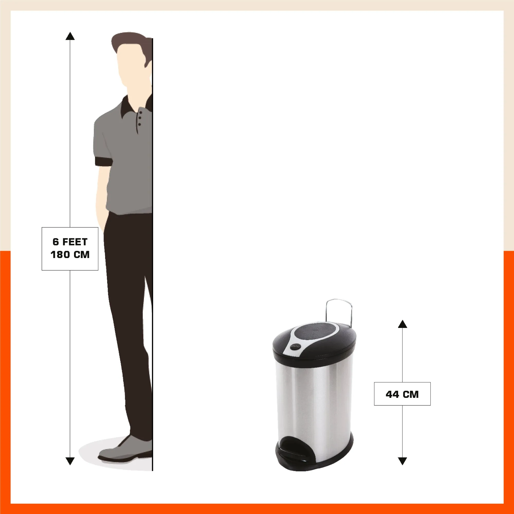 Bathla Silver and Black Stainless Steel Step Bin For Home (20 Ltrs)
