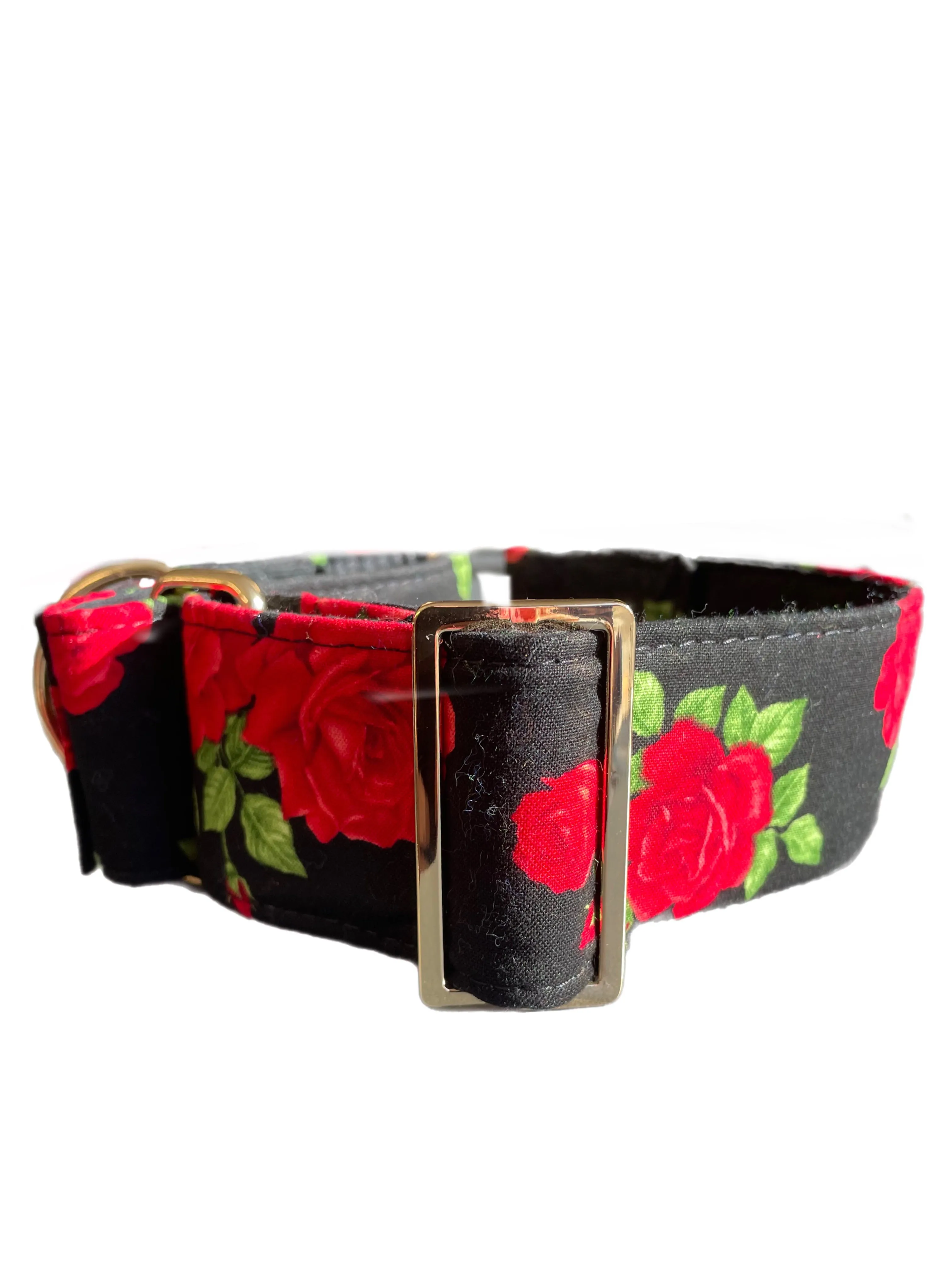 Beautiful red roses on black Martingale collar greyhound 5cms super soft cotton fabric