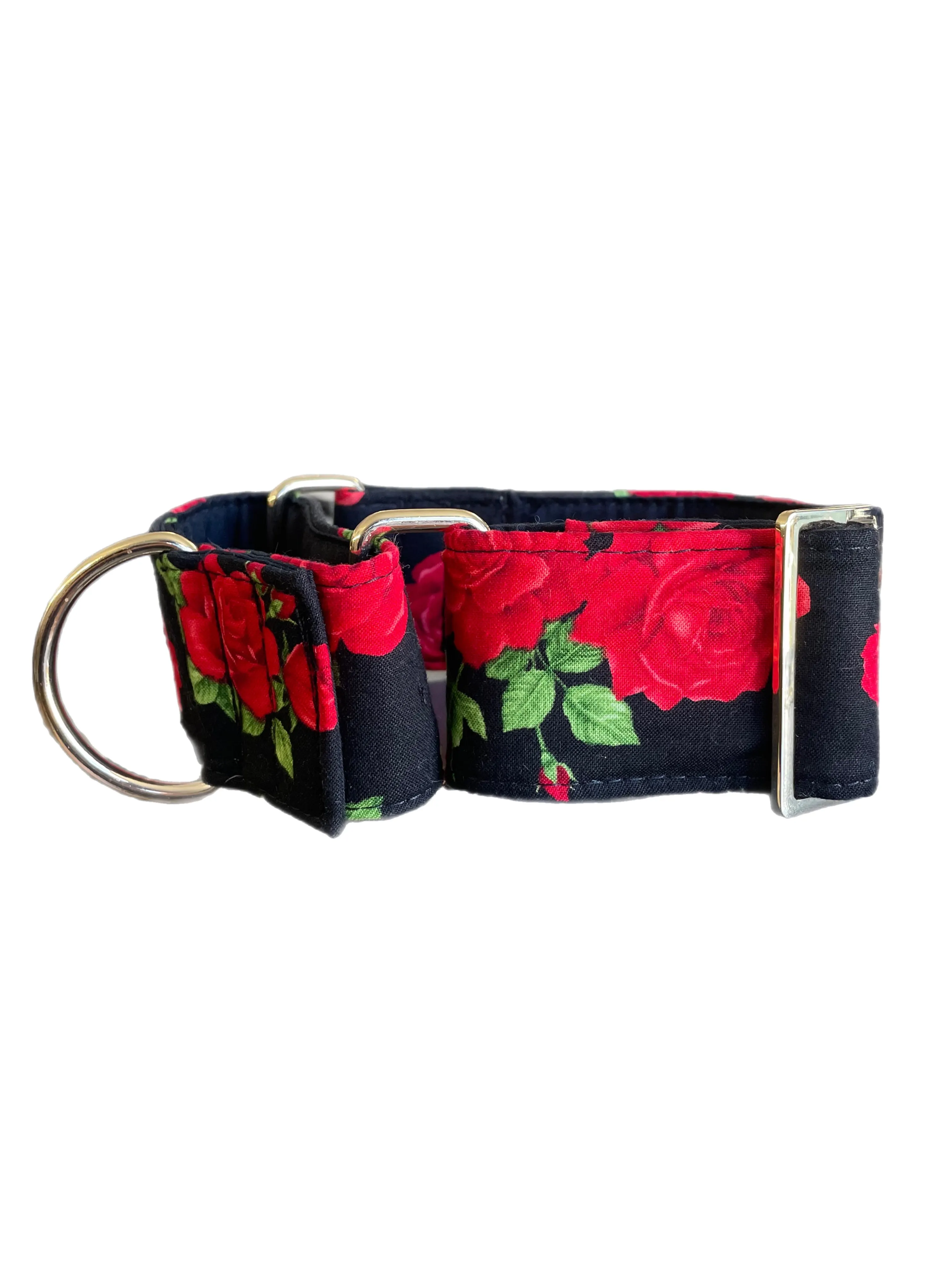 Beautiful red roses on black Martingale collar greyhound 5cms super soft cotton fabric