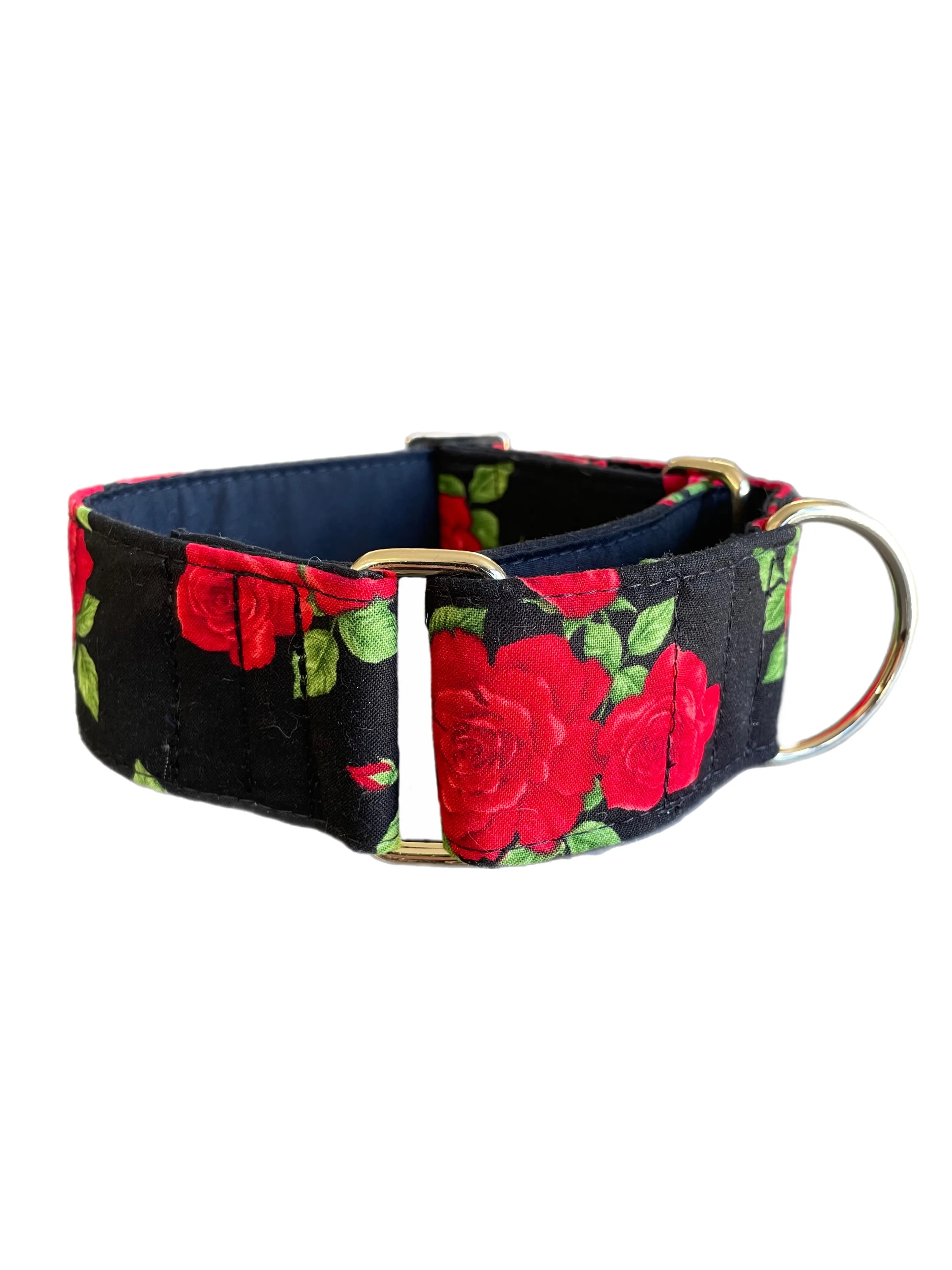 Beautiful red roses on black Martingale collar greyhound 5cms super soft cotton fabric