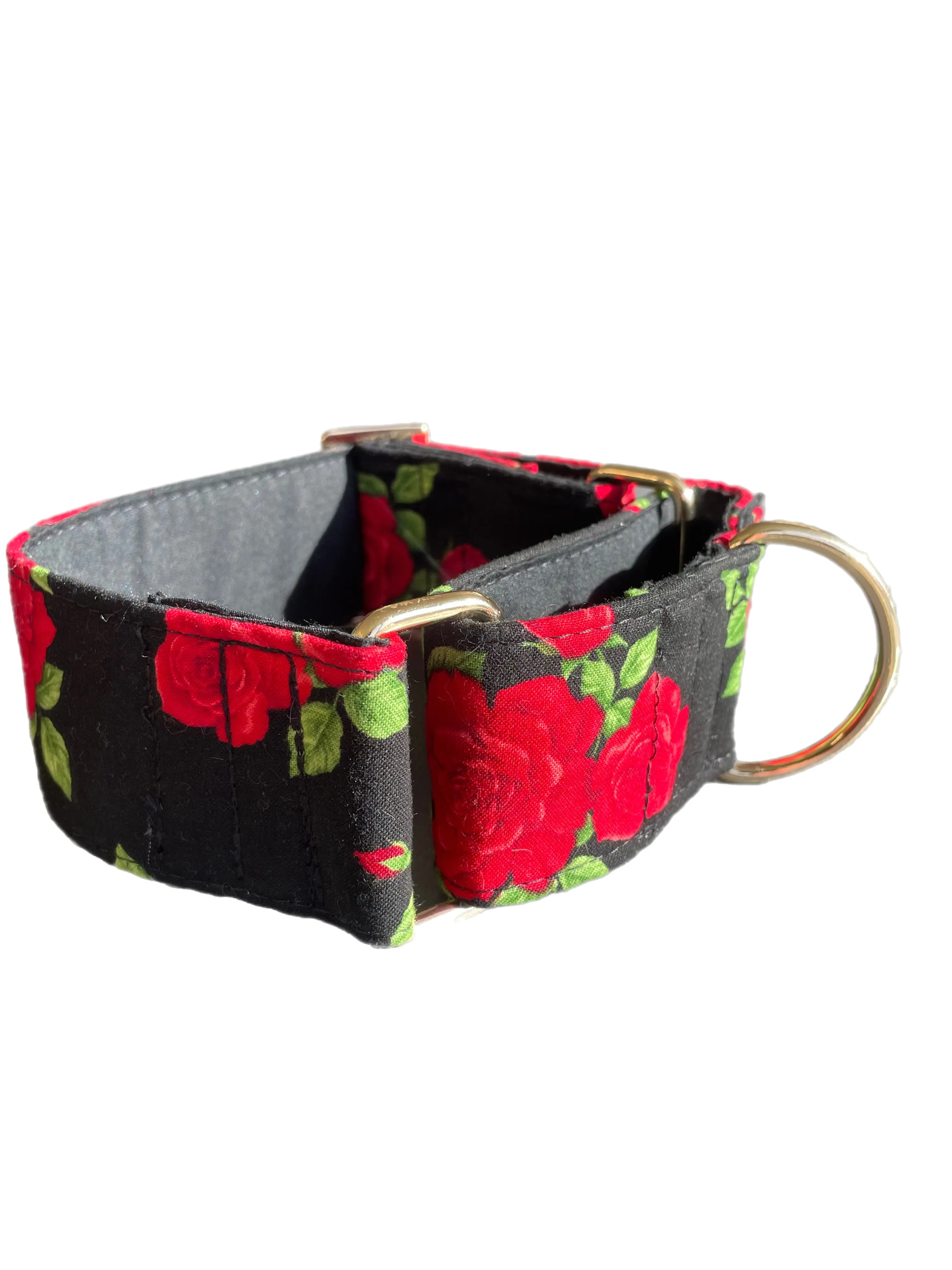 Beautiful red roses on black Martingale collar greyhound 5cms super soft cotton fabric