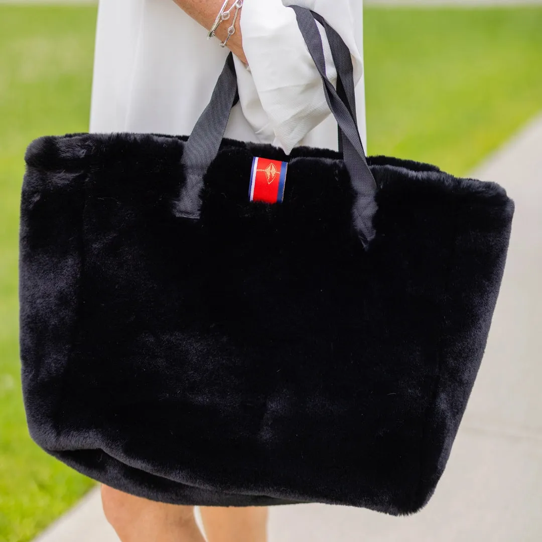 Black Faux Fur Reversible Oversized Tote- Waterproof Satin