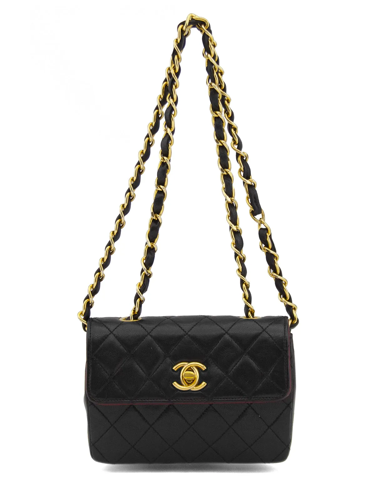 Black Leather Mini Flap Bag