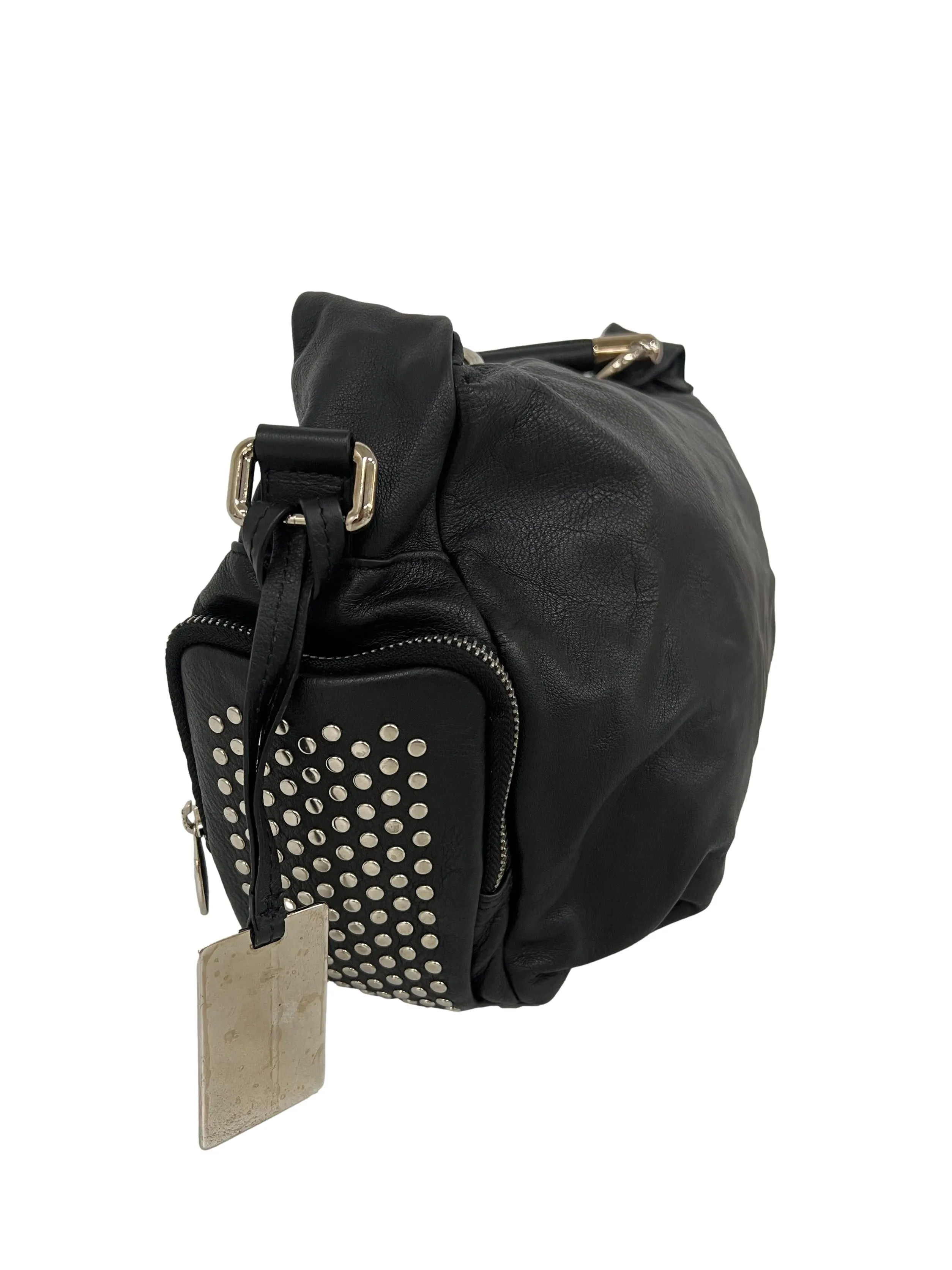 Black Leather Studded Shoulder Bag