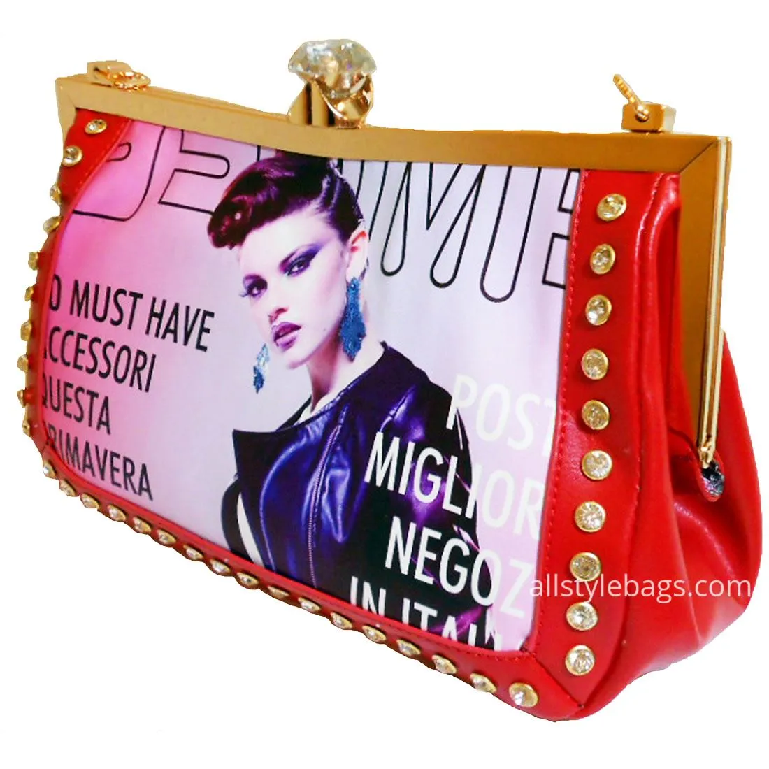 black Magazine image evening clutch satchel shoulder bag rhinestone cover photo