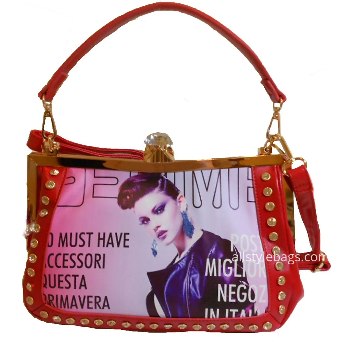 black Magazine image evening clutch satchel shoulder bag rhinestone cover photo