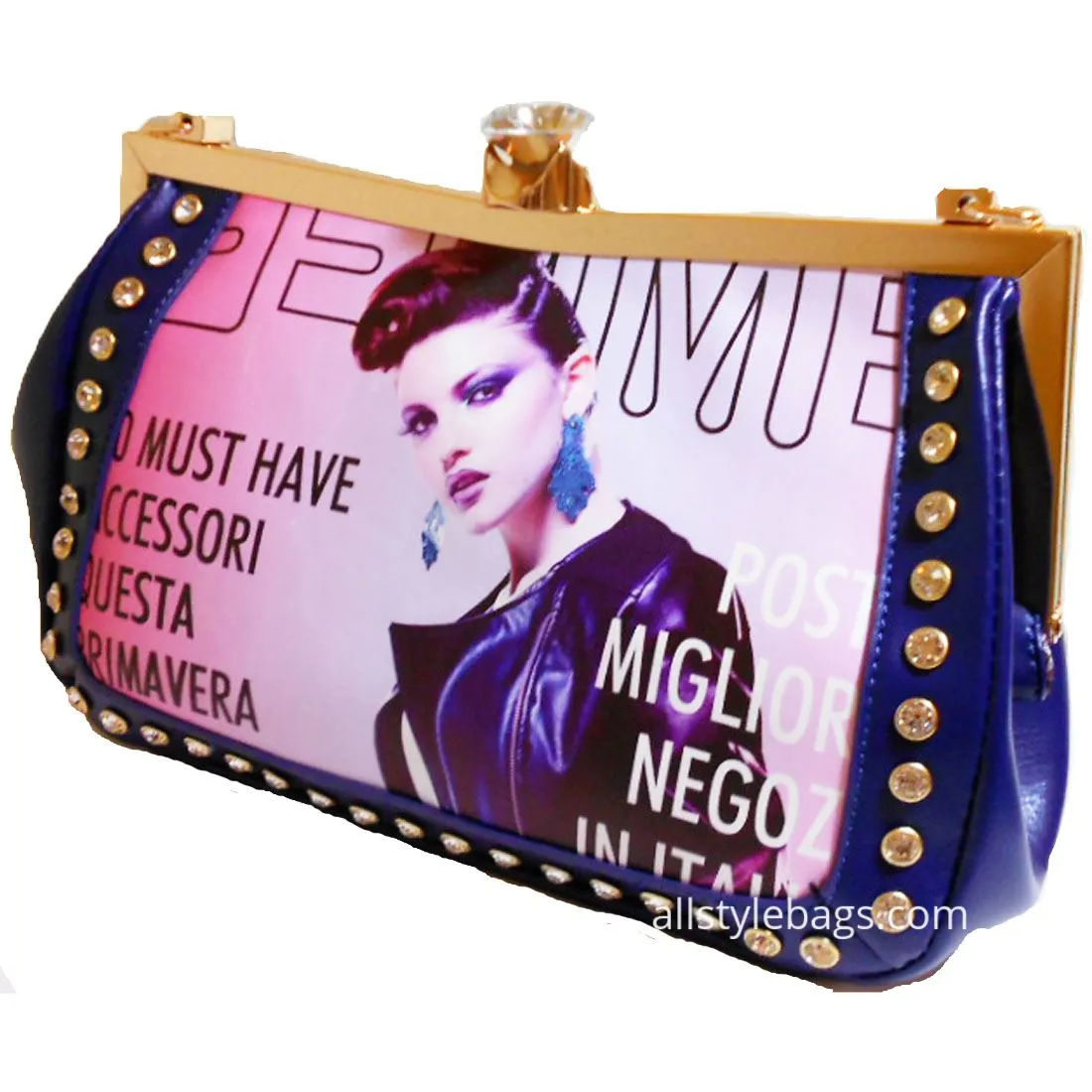 black Magazine image evening clutch satchel shoulder bag rhinestone cover photo