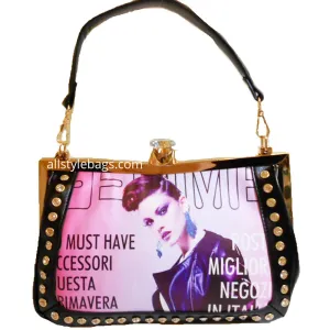 black Magazine image evening clutch satchel shoulder bag rhinestone cover photo