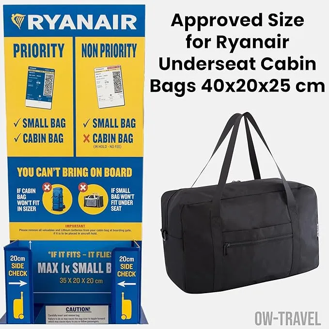 Black Ryanair Cabin Bags 40x20x25 Underseat Travel Bag (20L)