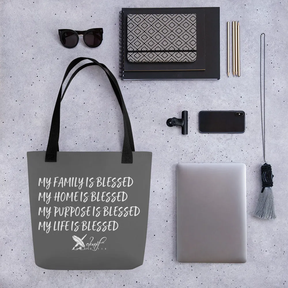 BLESSED BY XCLUSIF POETIX GREY & WHITE Tote bag