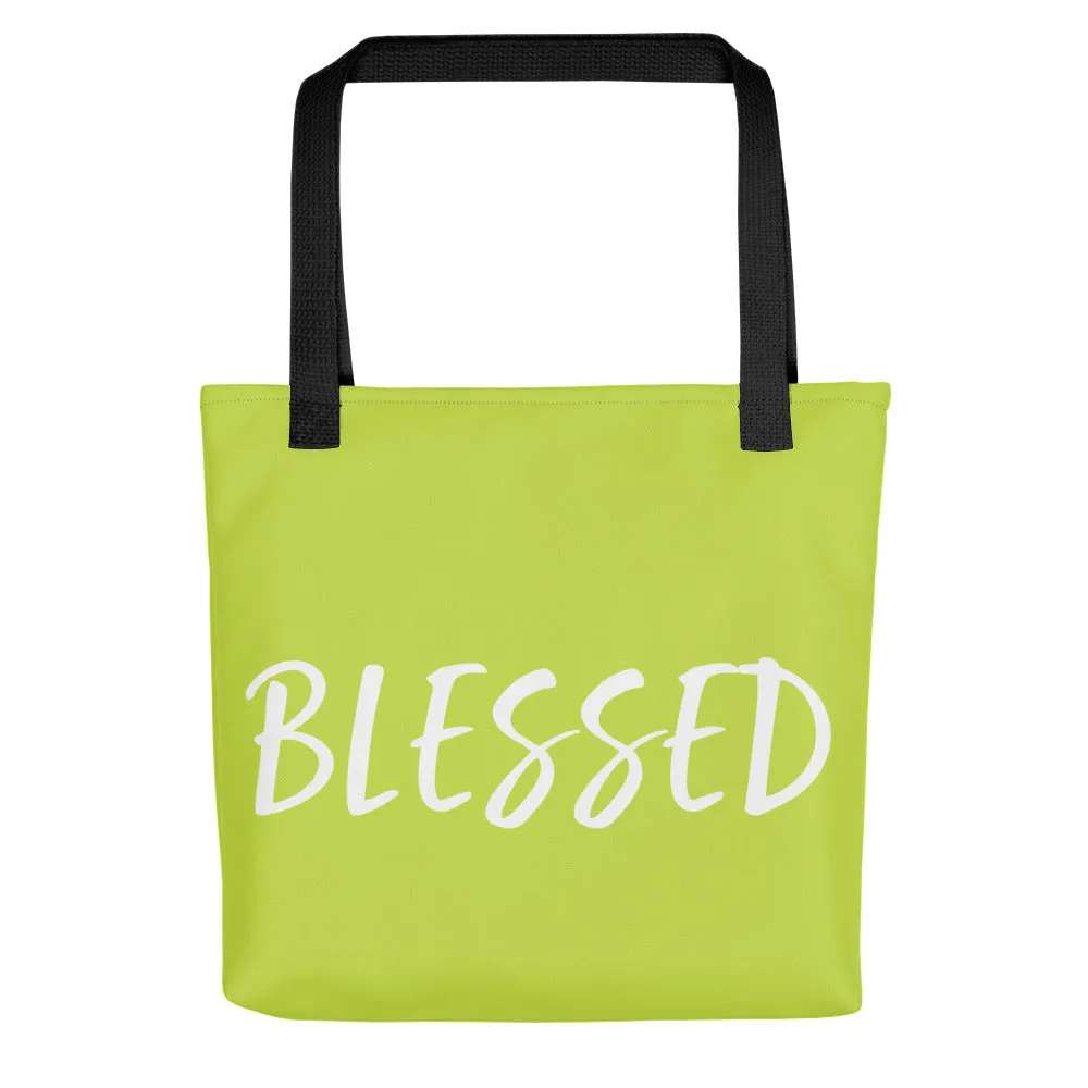 BLESSED BY XCLUSIF POETIX LIGHT GREEN & WHITE Tote bag
