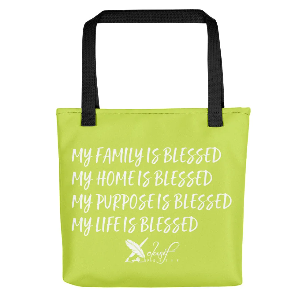 BLESSED BY XCLUSIF POETIX LIGHT GREEN & WHITE Tote bag