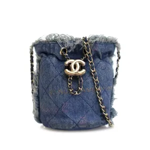 Blue Chanel Mini Denim Mood Bucket with Chain
