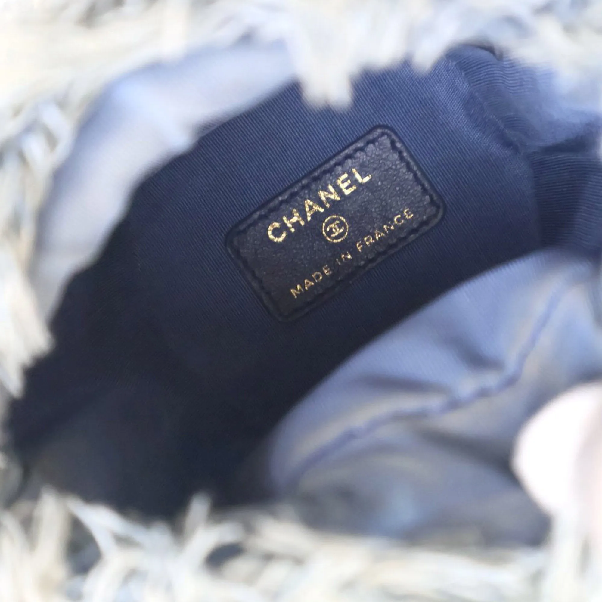 Blue Chanel Mini Denim Mood Bucket with Chain