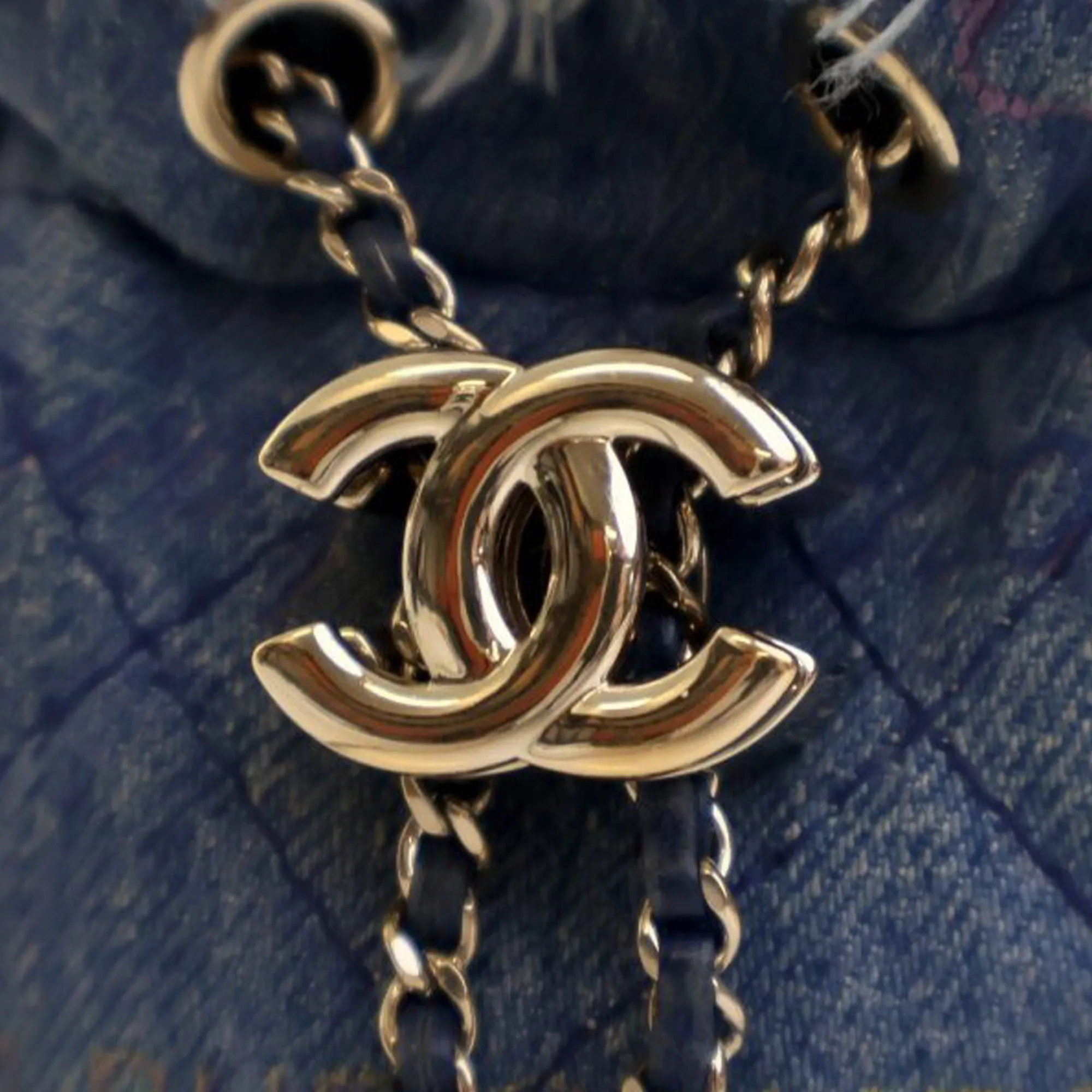 Blue Chanel Mini Denim Mood Bucket with Chain