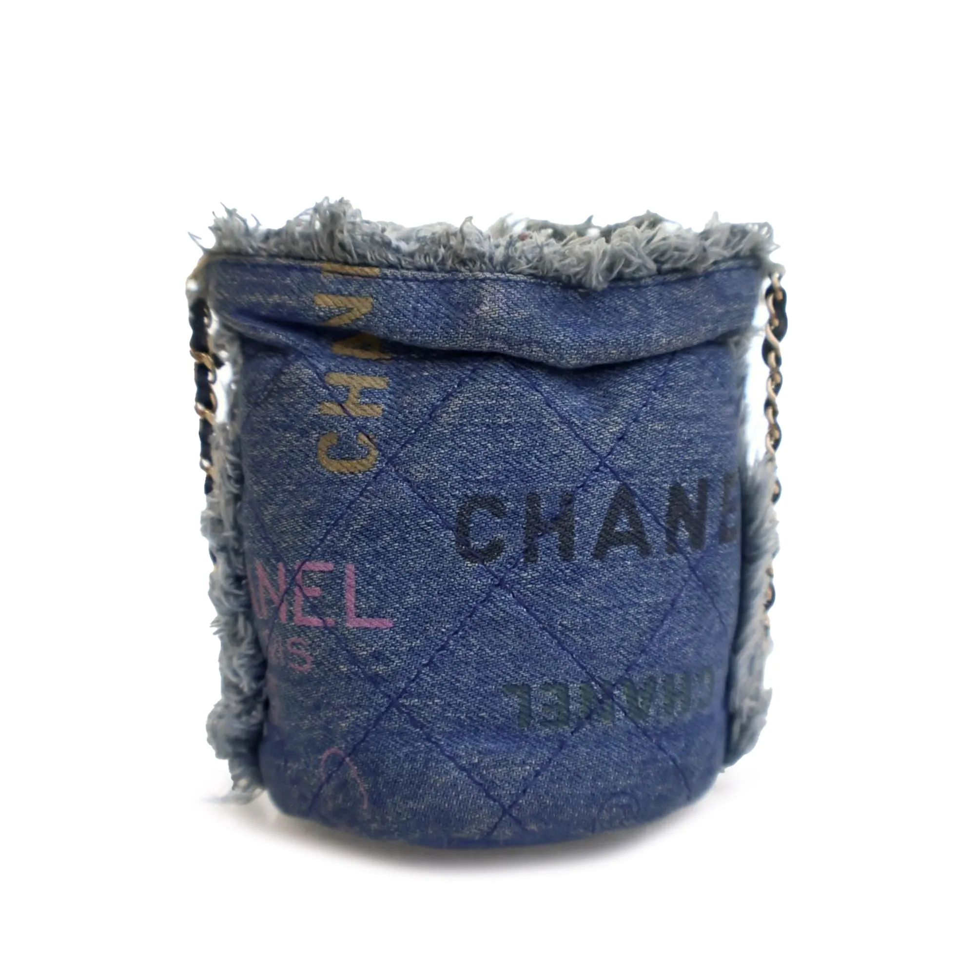 Blue Chanel Mini Denim Mood Bucket with Chain