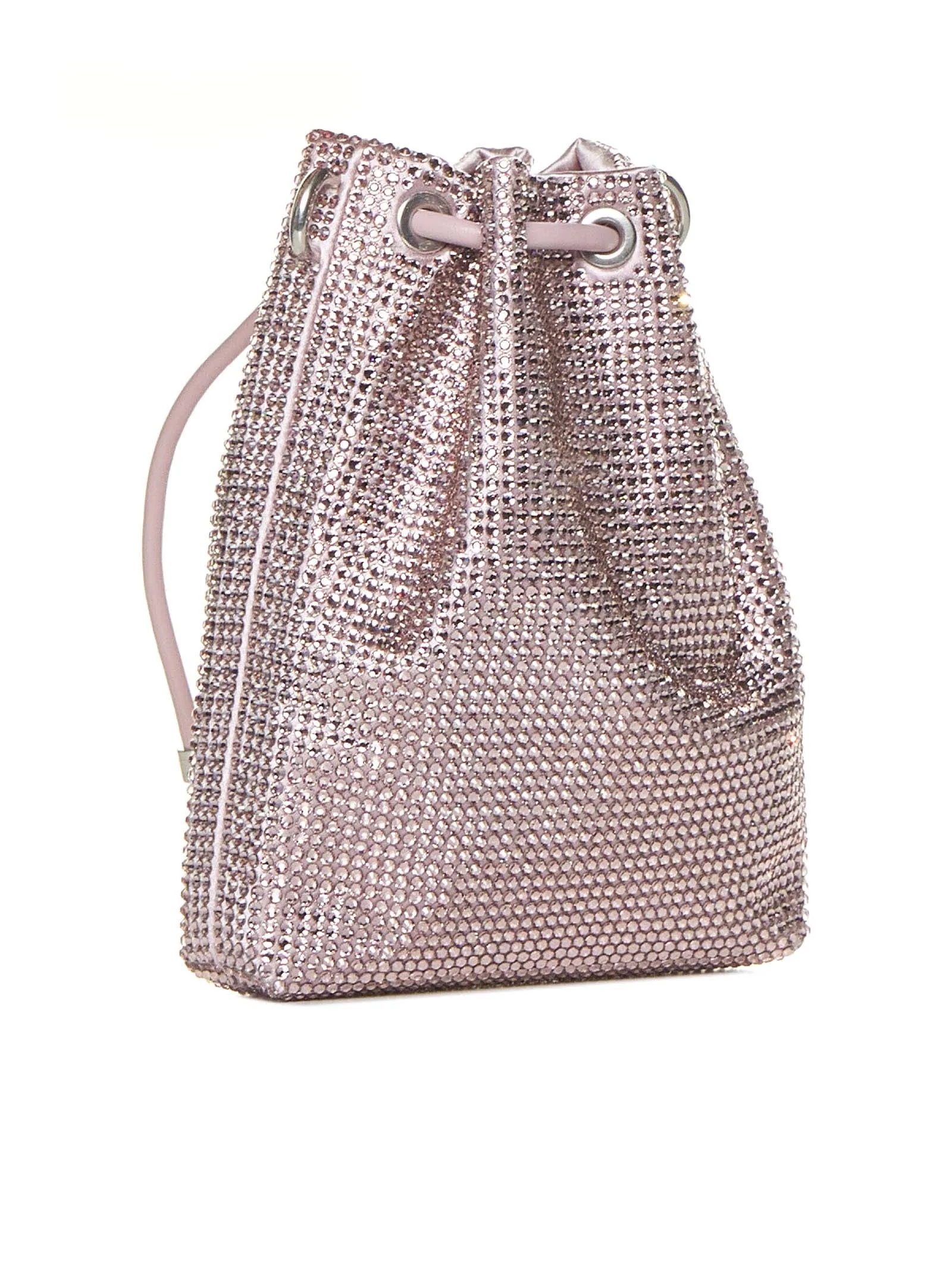 Bon Bon rhinestone satin mini bucket bag