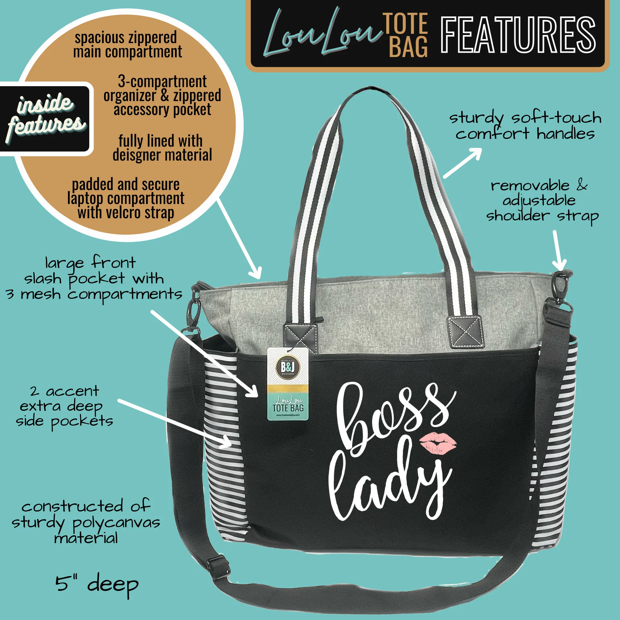 Boss Lady LouLou Gray Tote Bag for Bosses