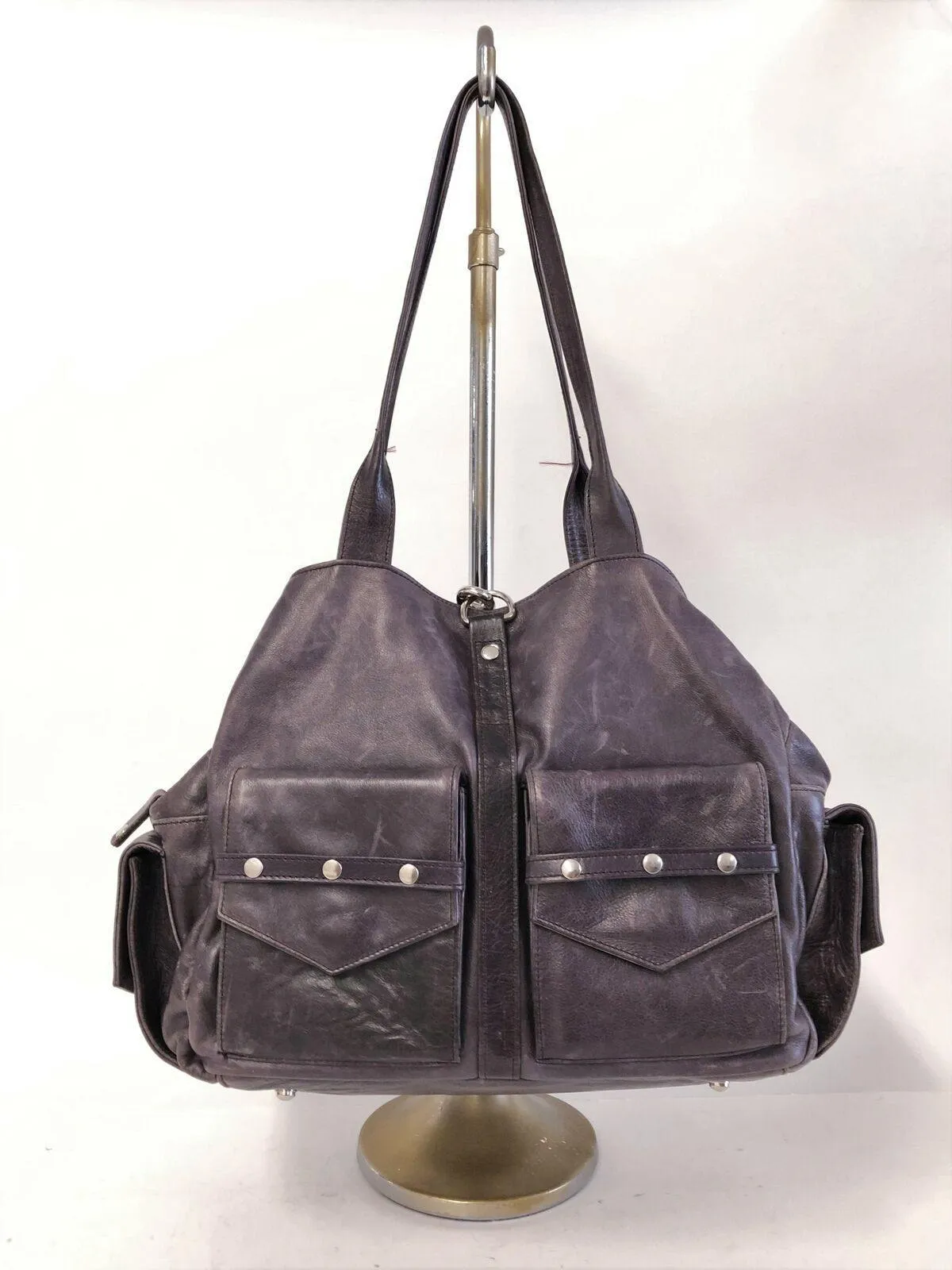 Botkier Holster Bag Purple Studded Leather Multi-Pocket Medium Shoulder Bag