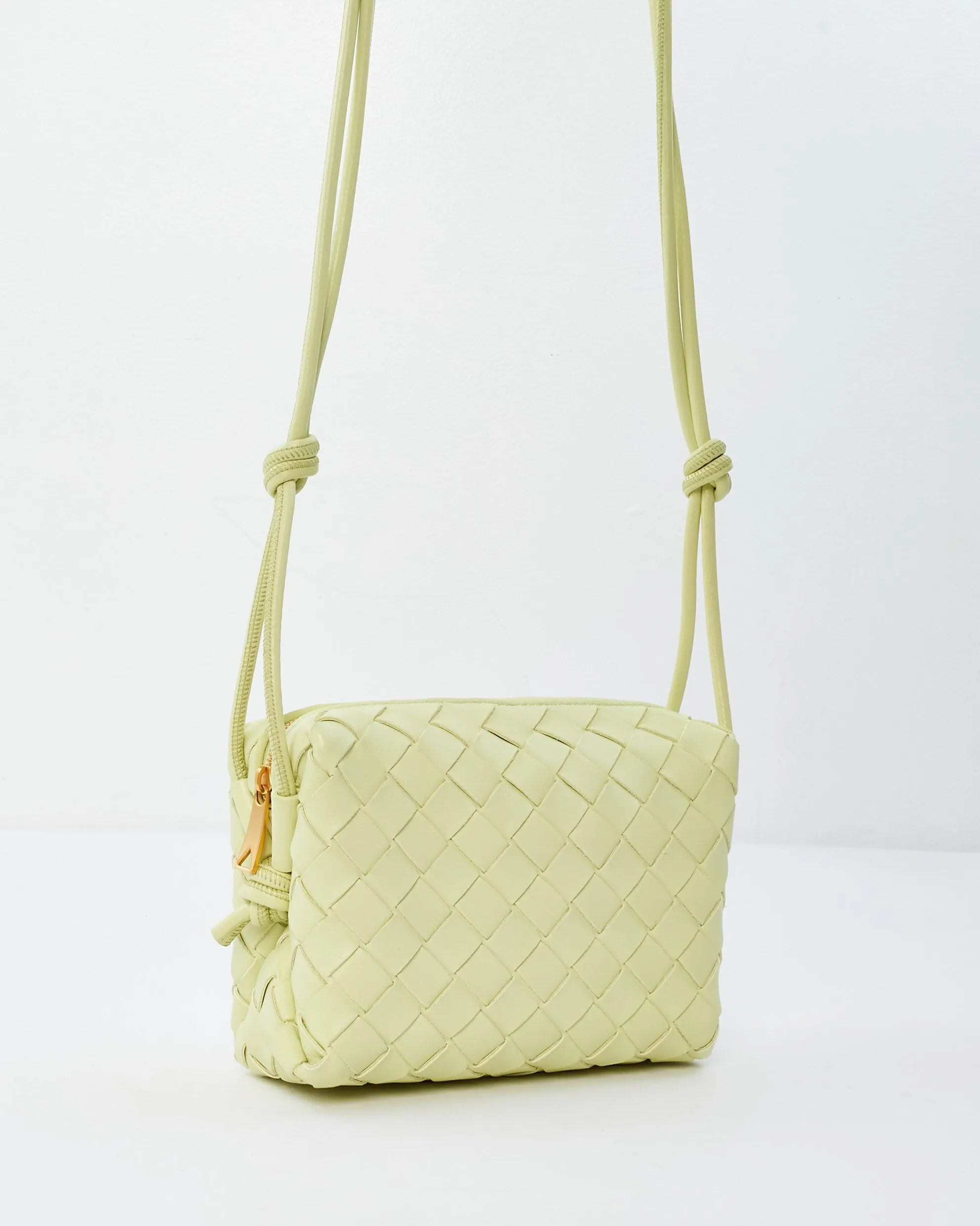 Bottega Veneta Washed Lemon Intrecciato Leather Mini Loop Camera Bag
