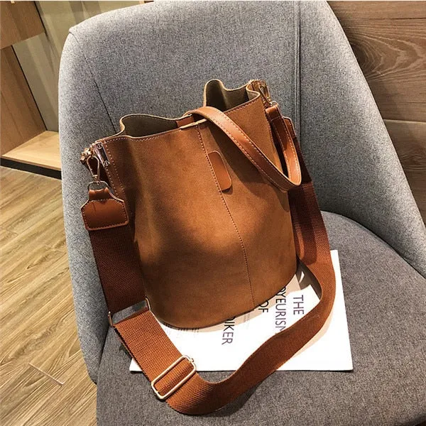 Brand design luxury ladies bucket PU shoulder bag single shoulder large capacity messenger broadband female solid color handbag