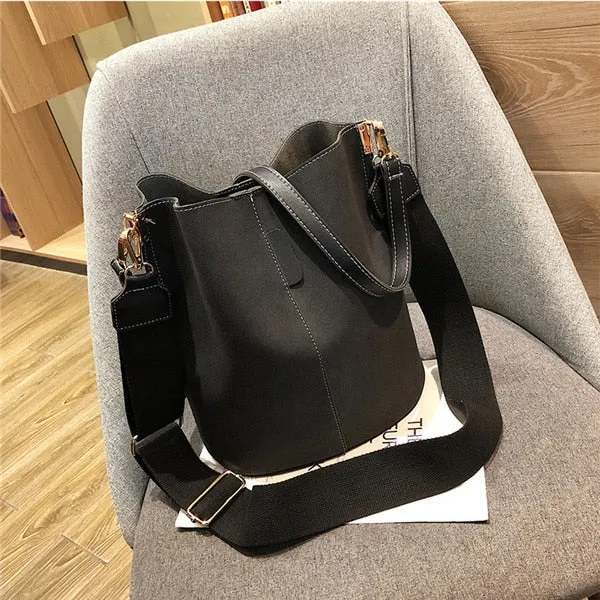 Brand design luxury ladies bucket PU shoulder bag single shoulder large capacity messenger broadband female solid color handbag