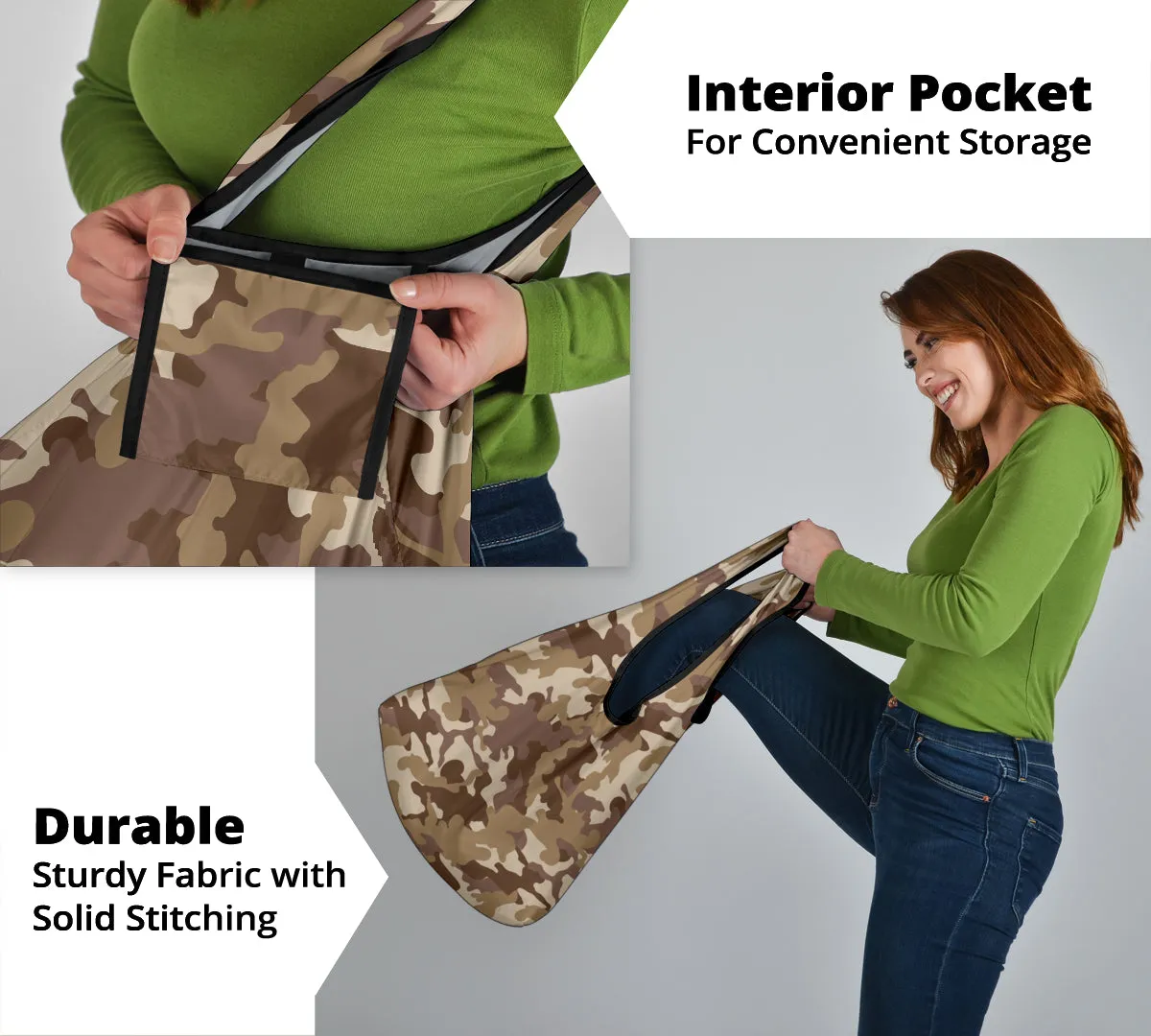 Brown Camouflage Reusable Grocery Shopping Bags Camo Pattern Pack of 3