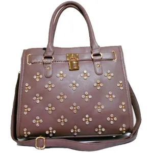 brown taupe LOEM lock Rhinestone Studs Shoulder bag handbag Designer Inspired