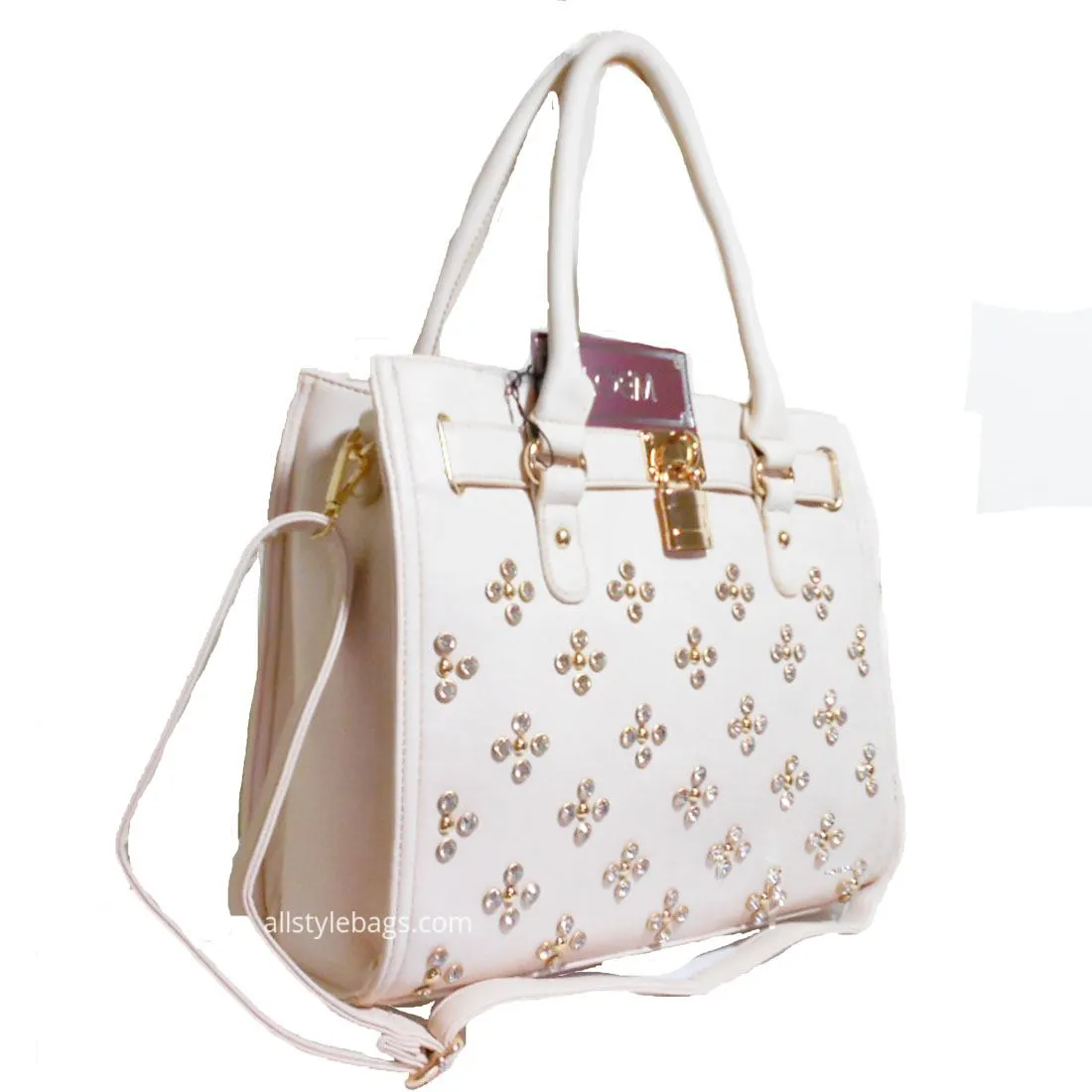brown taupe LOEM lock Rhinestone Studs Shoulder bag handbag Designer Inspired