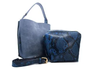 Bucket Bag-in-a-Bag Blue Snake Print