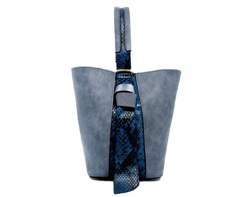 Bucket Bag-in-a-Bag Blue Snake Print