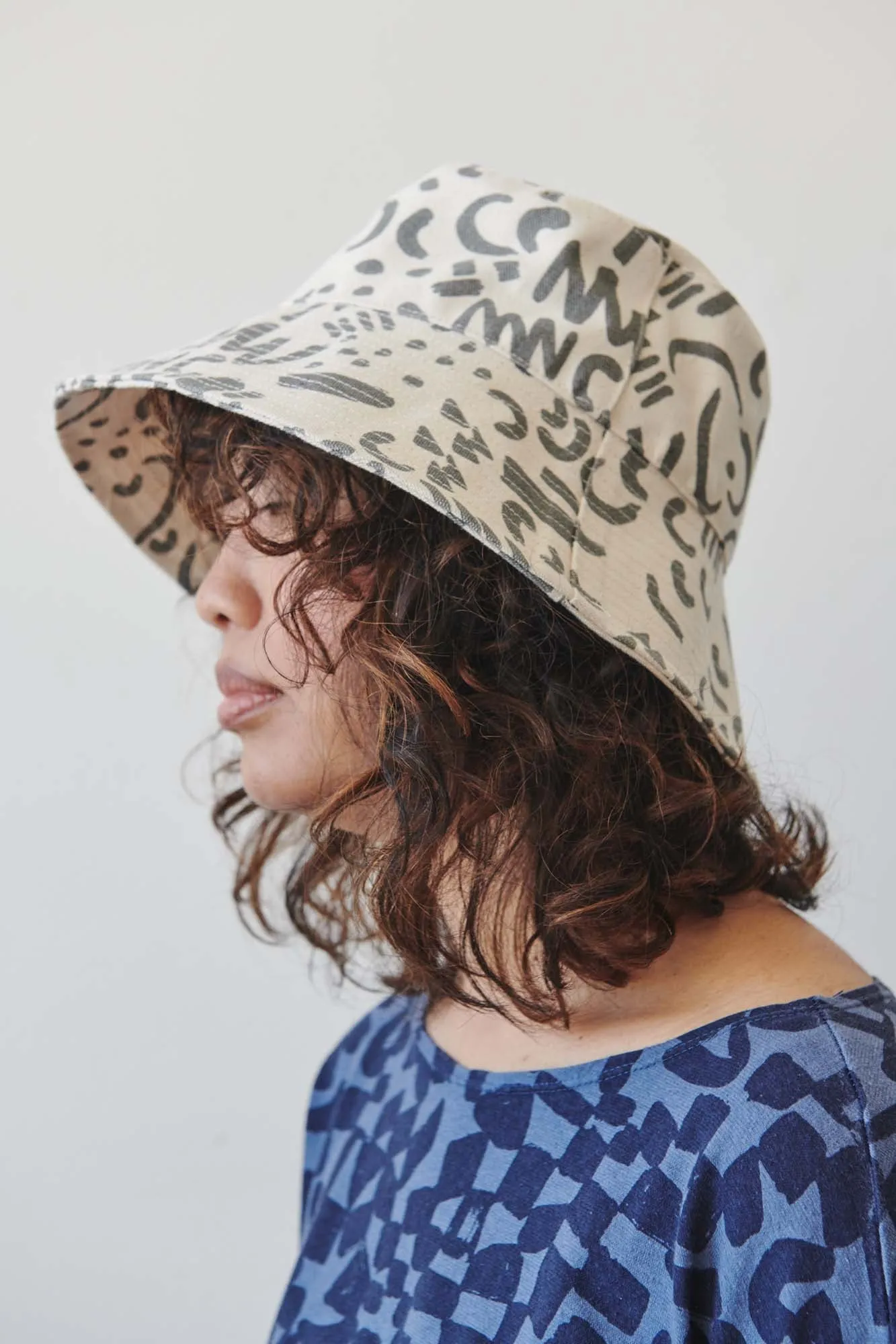 Bucket Hat - Dashes and Moons in Charcoal