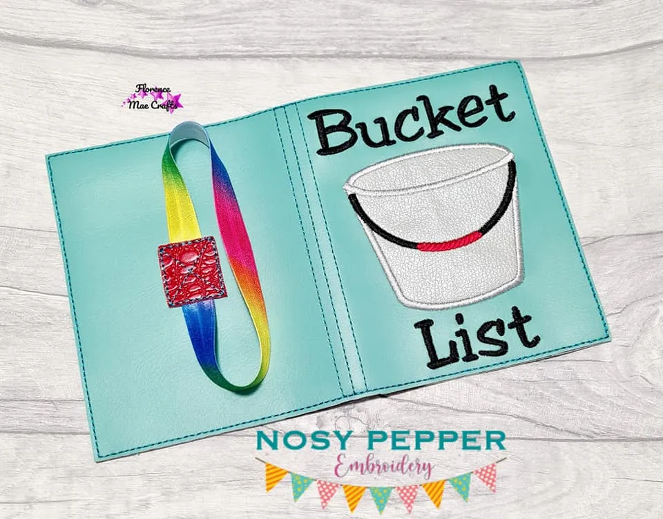Bucket list applique notebook cover (2 sizes available) machine embroidery design DIGITAL DOWNLOAD