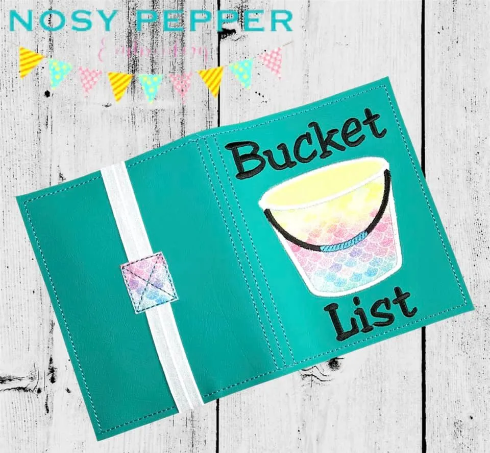 Bucket list applique notebook cover (2 sizes available) machine embroidery design DIGITAL DOWNLOAD