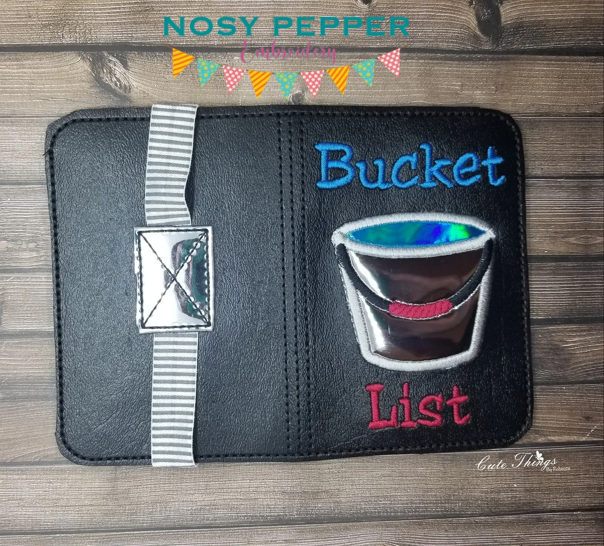 Bucket list applique notebook cover (2 sizes available) machine embroidery design DIGITAL DOWNLOAD