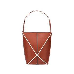 Bucket Medium Foldable Shoulder Bag - Umber/White