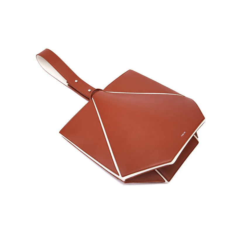 Bucket Medium Foldable Shoulder Bag - Umber/White