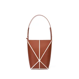 Bucket Small Foldable Shoulder Bag - Umber/White