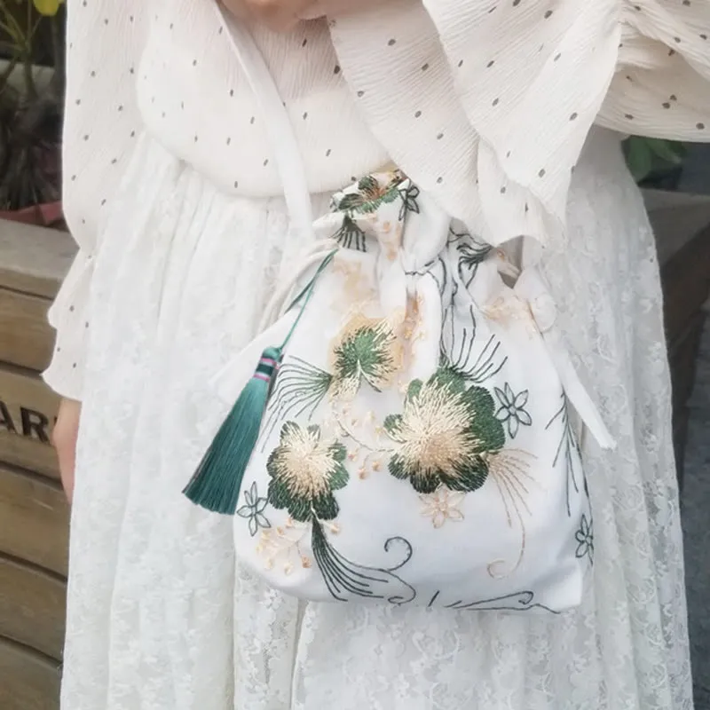 Buddha Stones Embroidered Flowers Cherry Blossoms Vine Canvas Crossbody Bag Shoulder Bag
