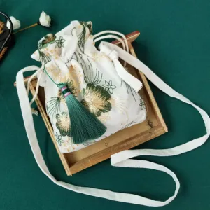 Buddha Stones Embroidered Flowers Cherry Blossoms Vine Canvas Crossbody Bag Shoulder Bag