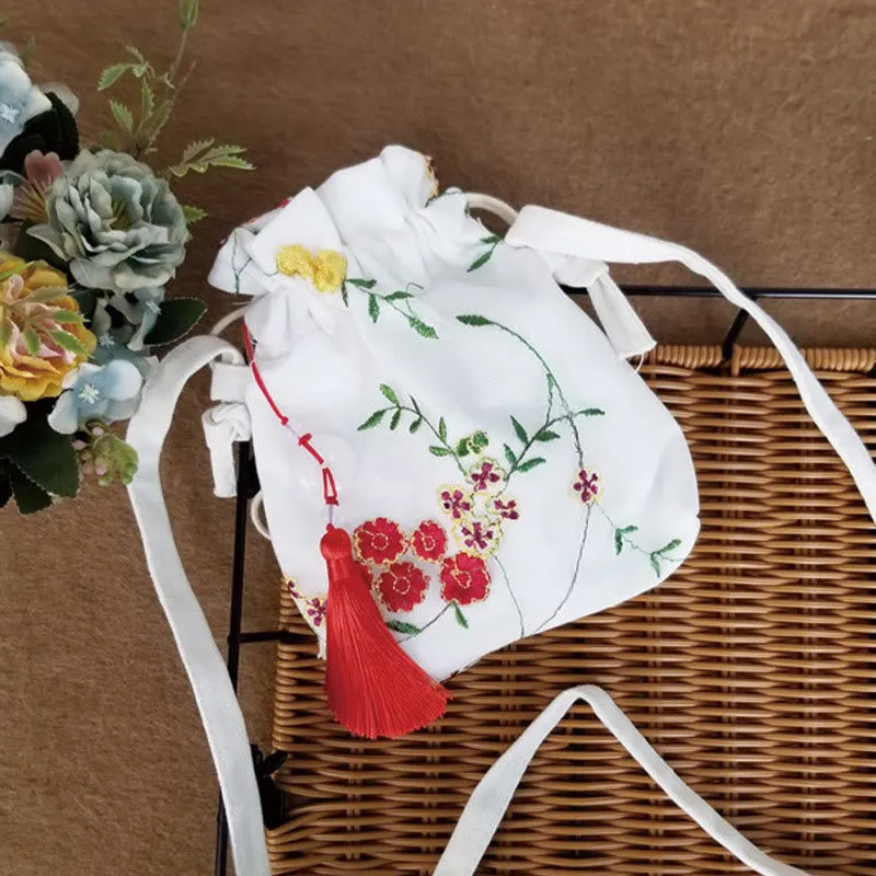 Buddha Stones Embroidered Flowers Cherry Blossoms Vine Canvas Crossbody Bag Shoulder Bag