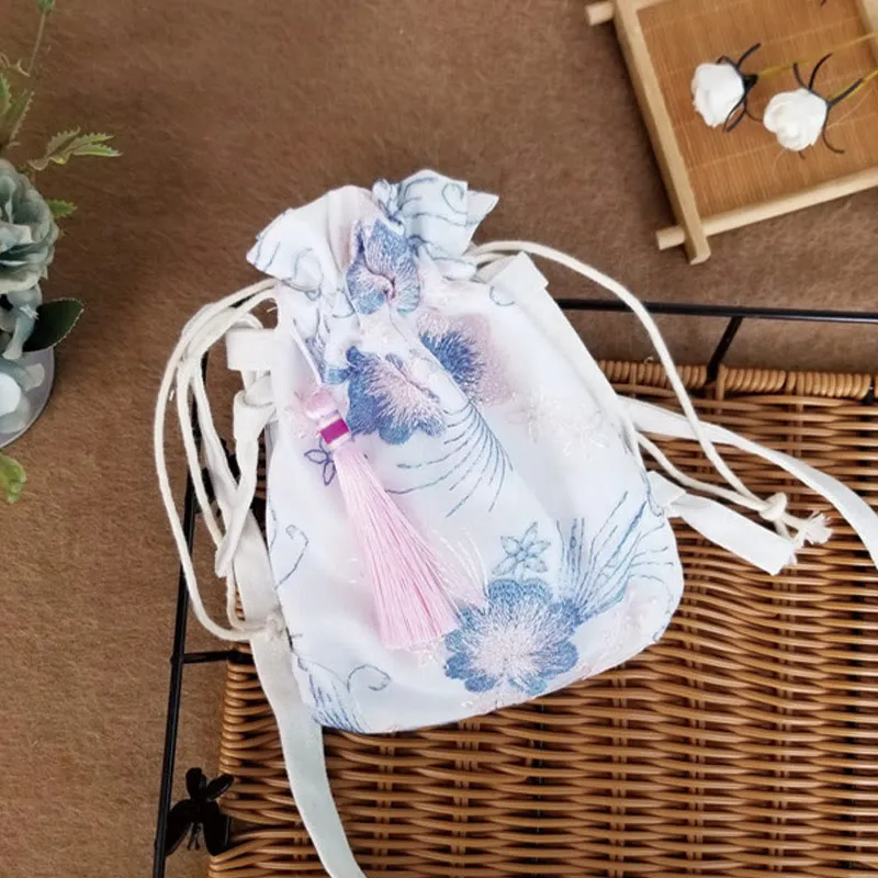 Buddha Stones Embroidered Flowers Cherry Blossoms Vine Canvas Crossbody Bag Shoulder Bag