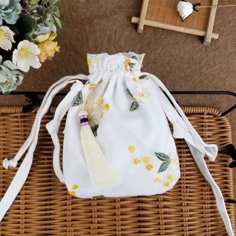 Buddha Stones Embroidered Flowers Cherry Blossoms Vine Canvas Crossbody Bag Shoulder Bag