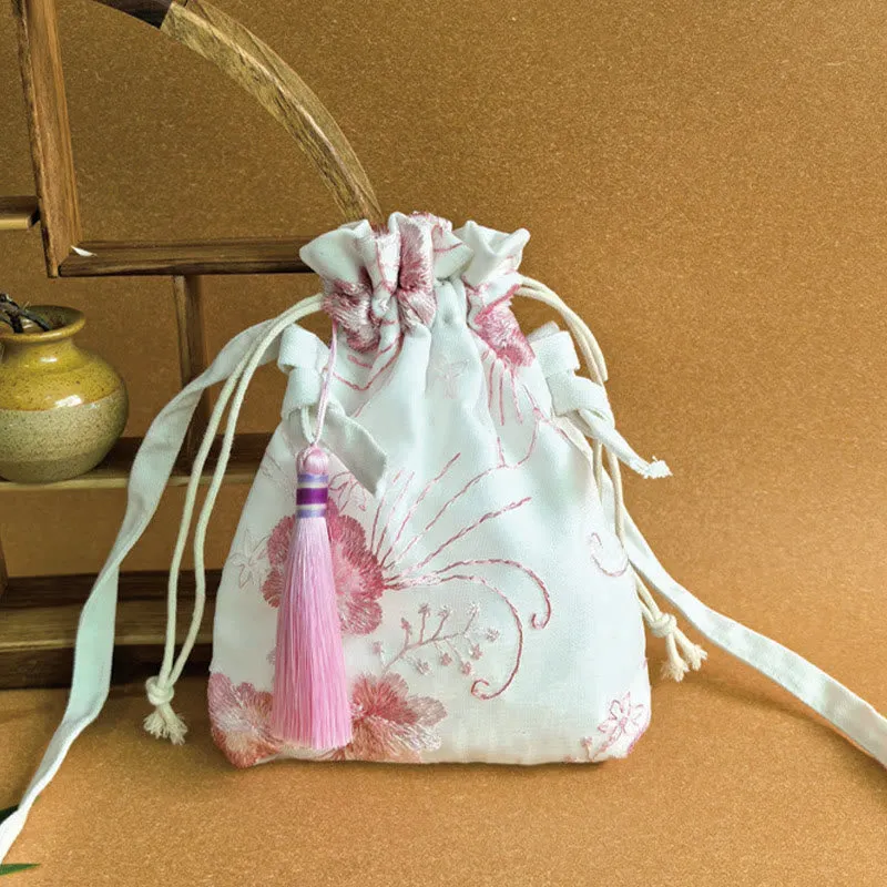 Buddha Stones Embroidered Flowers Cherry Blossoms Vine Canvas Crossbody Bag Shoulder Bag